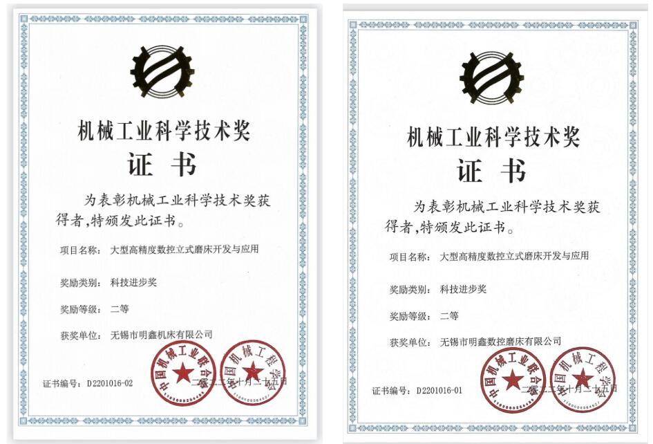 明鑫機床榮獲中國機械工業科學技術獎項